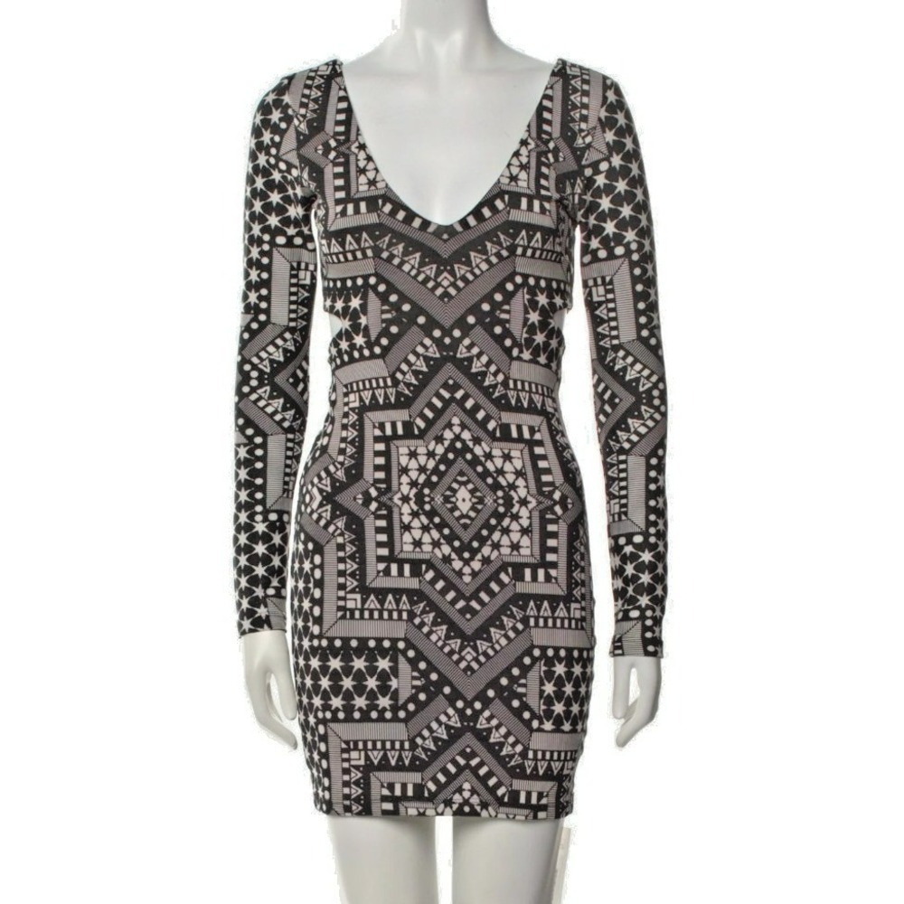 Mara Hoffman‎ Black Gray Cutout Sheath Dress Sz XS V-Neck Long Sleeve
